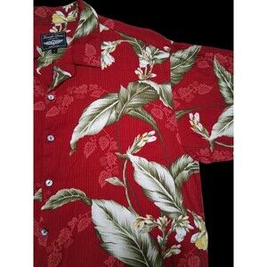 Straight Down Hawaiian Shirt Mens Large Red Floral Tropical Camp Aloha USA